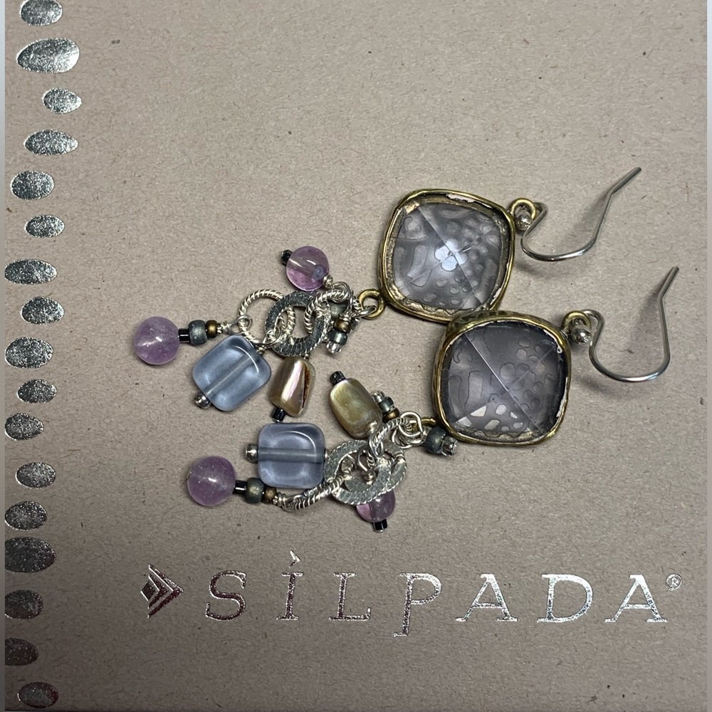 Silpada Sterling Silver & Frosted Etched Amethyst Glass, Shell & Bead Earrings